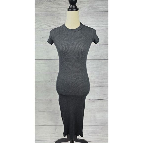 Zara Trafuluc Ribbed Short Sleeve Bodycon Midi Dress Grey Size Small - Picture 2 of 7
